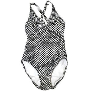 Speedo Black with White Polka Dots One Piece Swimsuit 10